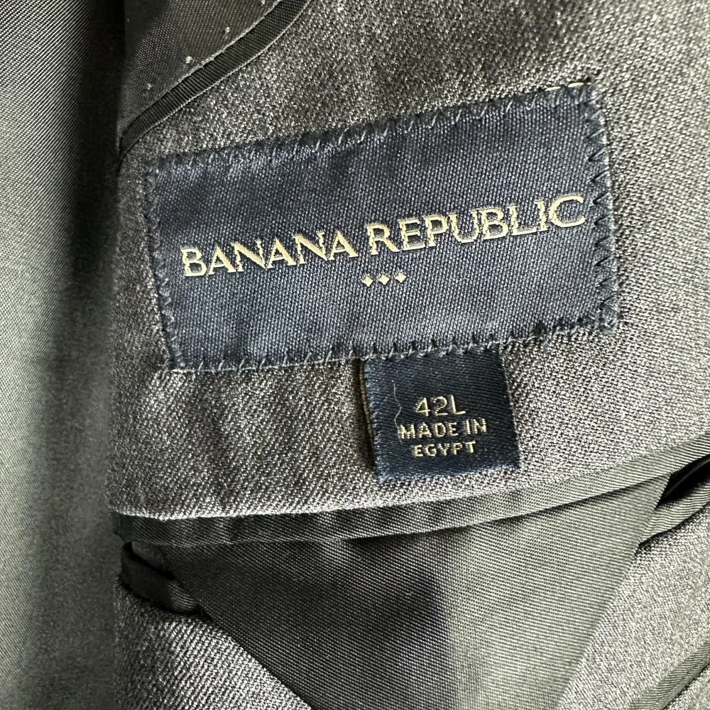 Banana Republic Suit Jacket Mens 42L Gray Wool 3 Button Notch Lapel Business